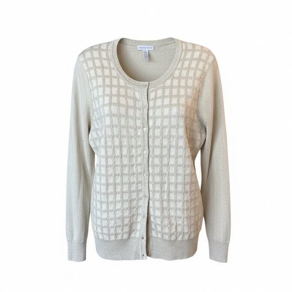 Charter Club Tan Cream Gold Cardigan Sweater Large Holiday Party - Picture 7 of 7